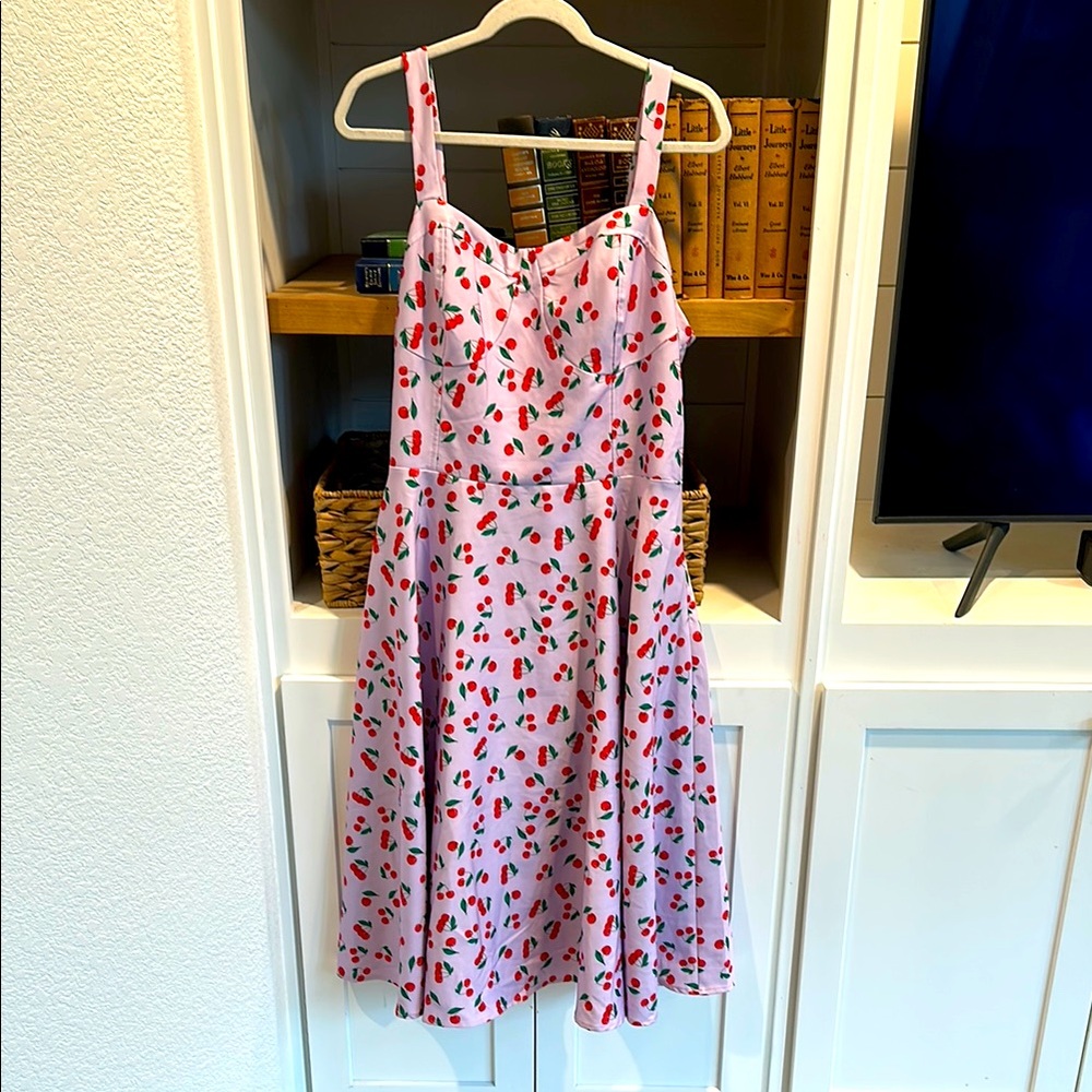 Fruit Printed Sweetheart Neck Flared 1950s Sleeveless A-Line Dress